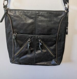 THE SAK Black Leather Shoulder Or Crossbody Bag Zipped Pockets